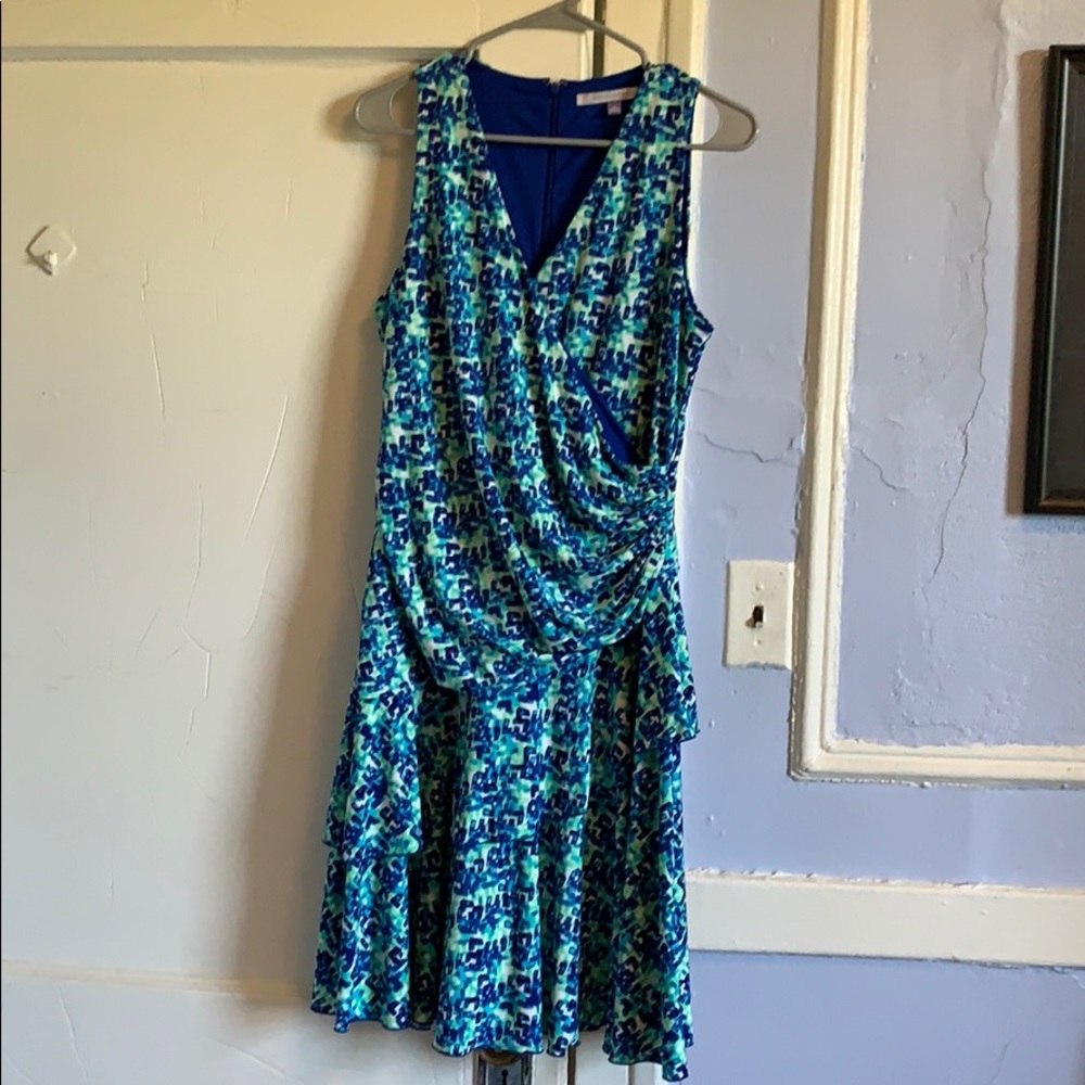 Green and blue sleeveless dress